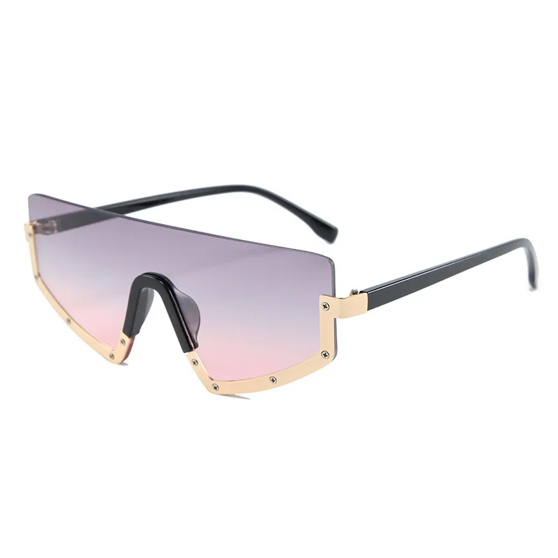 46228, одна линза, половинная оправа, большие солнцезащитные очки для мужчин и женщин, модные очки UV400 - Цвет линз: C5 gold pink