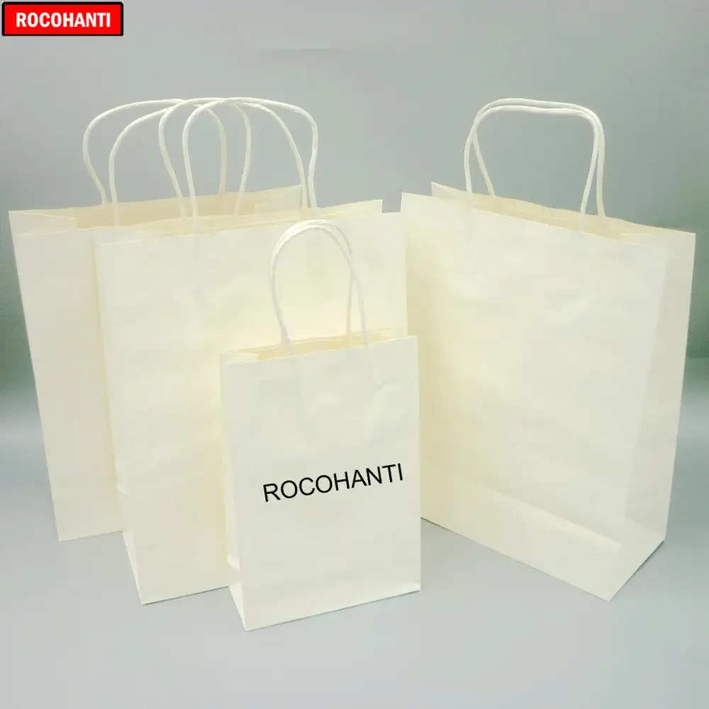 Bolsa de Compras de Papel Bolsa de Papel Kraft com Alça Logotipo Personalizado Impresso Branco 100x