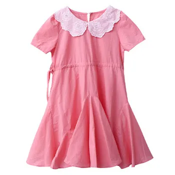 

4 to 12 years kids & big girls summer fashion eyelet lace collar cotton casual ruffle flare dress children girl dresses clothes