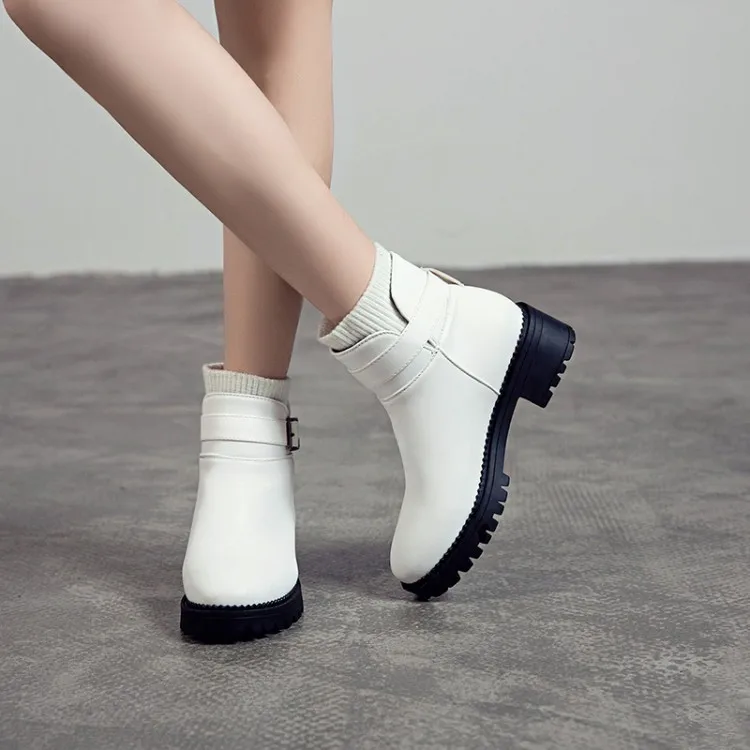 

Big Size 9 10 11 12 boots women shoes ankle boots for women ladies boots shoes woman winter Knit belt buckle stitching