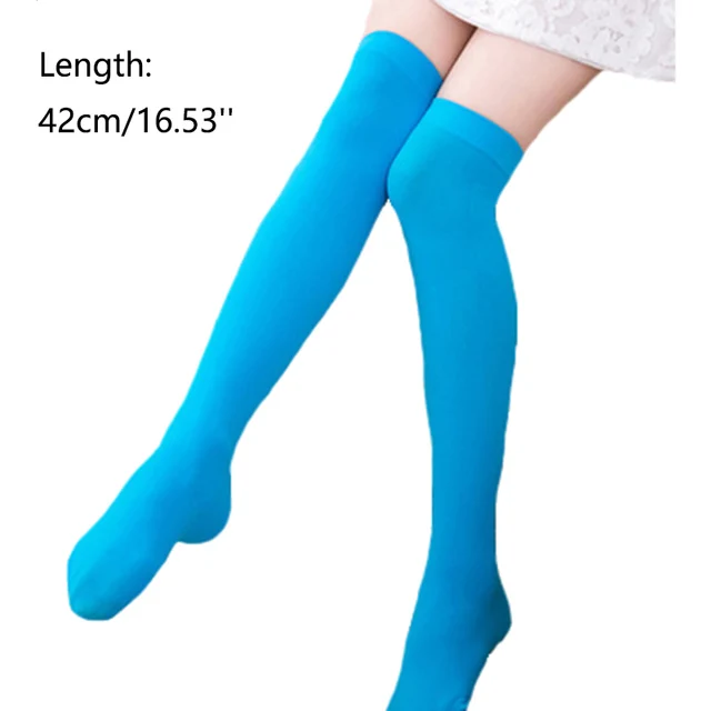 Candy Color Thigh High Stockings Sexy Cosplay Women Warm Stocking Nightclub Elastic Medias For Sexy Lingerie 43cm 03Azure