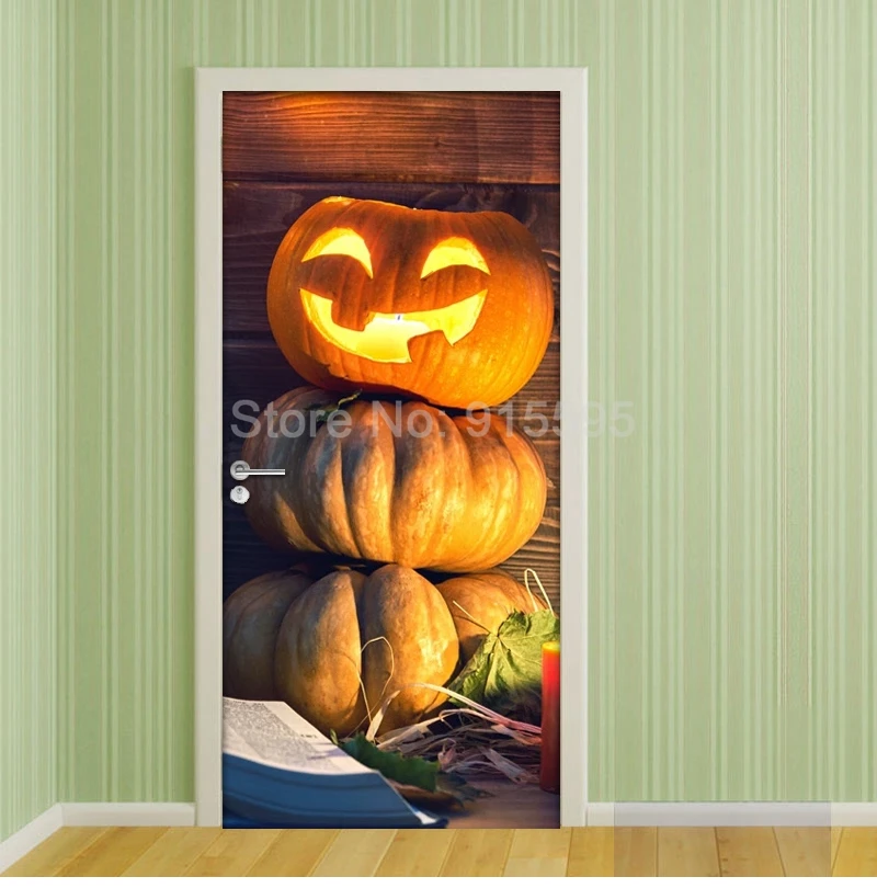 3D креативные DIY ПВХ самоклеющиеся наклейки на дверь наклейки на стены Хэллоуин Тыква светильник для гостиной спальни украшения двери обои