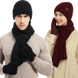 3 Pcs/set Unisex New Scarf Autumn Winter Fashion Men Women Simple Thickening Wear Resistant Warmer Hat Gloves Set