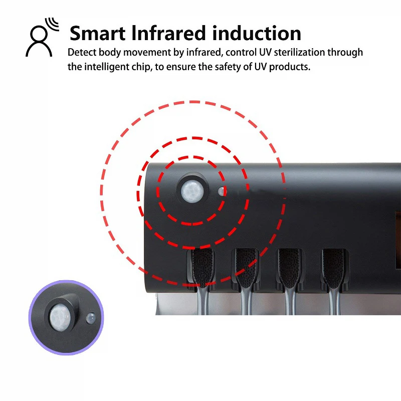 Светодиодный ультрафиолетовая зубная щетка стерилизатор Автоматическая зубная паста диспенсер с настенным креплением с инфракрасной индукцией солнечной зарядки ванной комнаты