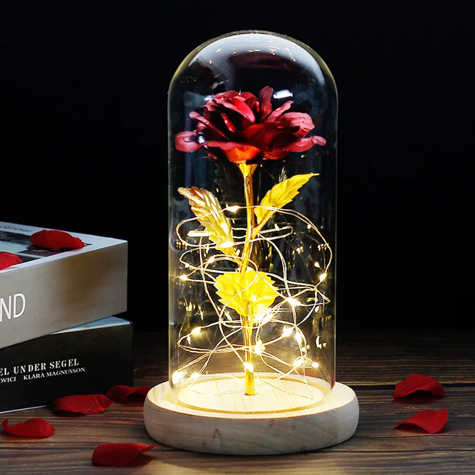 Yinrunx Rose Gifts for Women,Enchanted Galaxy Rose in Glass Dome with LED Lights Beauty and The Beast Rose Artificial Flower Gift for Mothers Valentine's Day Birthday Anniversary