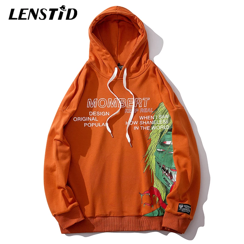 

LENSTID 2019 Men Hip Hop Cartoon Double Devil Printed Pullover Hoodies Streetwear Japanese Style Harajuku Autumn New Sweatshirts