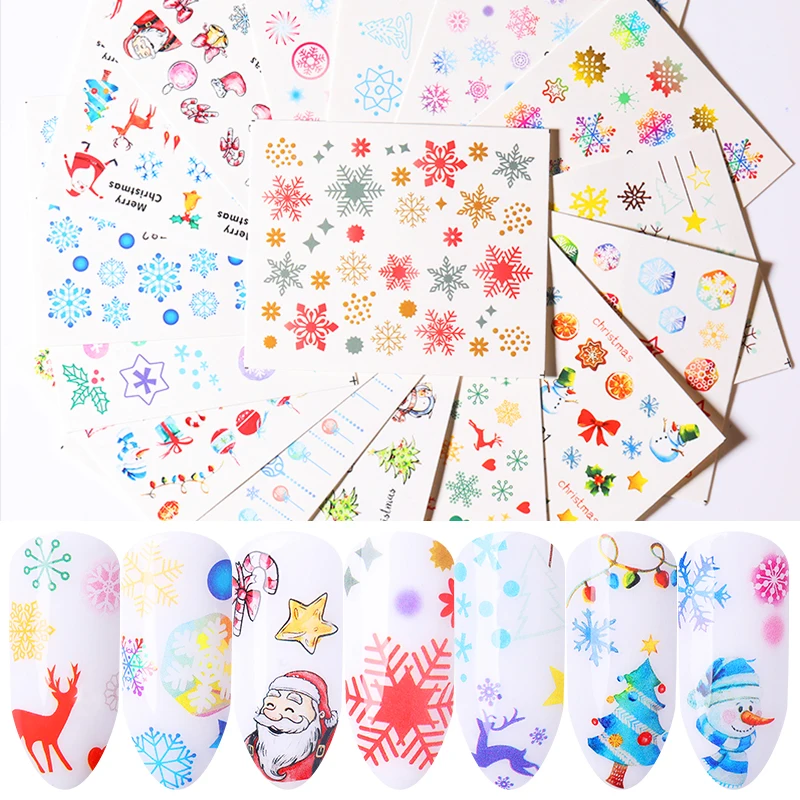 16 Sheets Nail Water Decals Christmas Flower Leaves Mixed Pattern Colorful Transfer Stickers Art DIY Design | Красота и здоровье