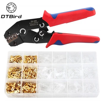

48B 0.1-1.5mm2 Crimping Pliers Self-adjustable Plier Tube Needle Crimp Connector Insulated Tools With 600pcs Wire Terminals Box