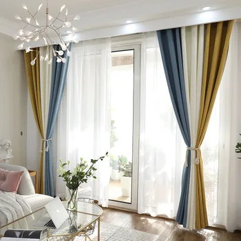 

Modern Simple Spring New Tri-color Stitching Curtains for Living Dining Room Bedroom.