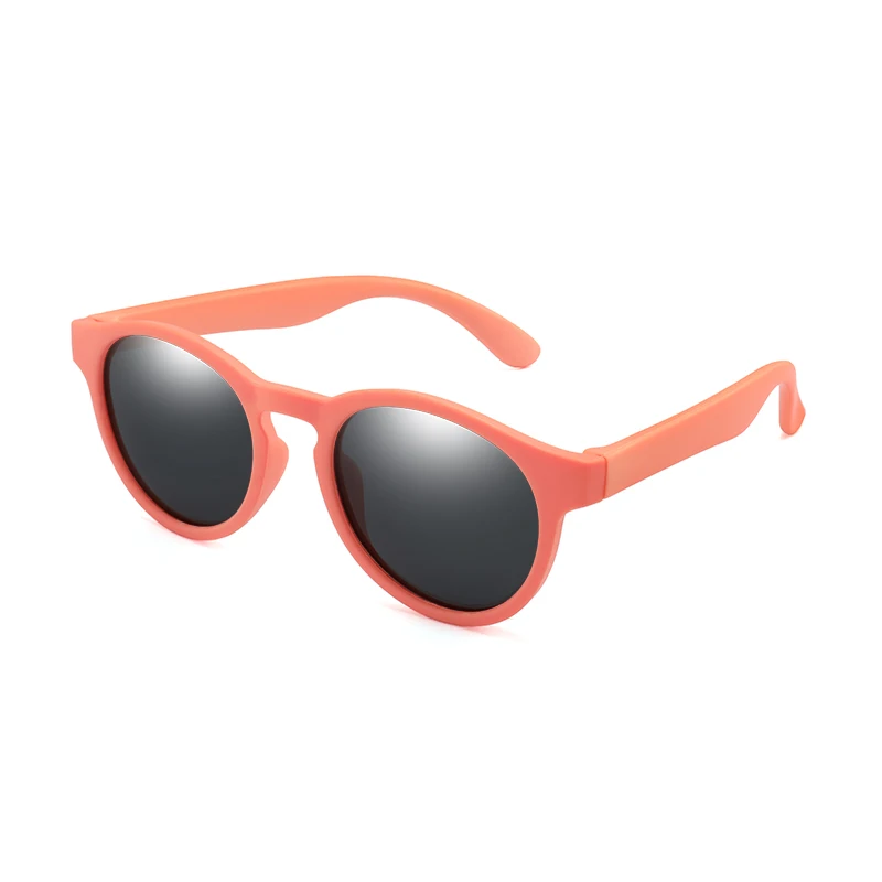 Детские солнцезащитные очки, круглые зеркальные, для мальчиков, силиконовые, защитные, TR90, для девочек, поляризационные, солнцезащитные очки, подарок для детей, для малышей, UV400, Gafas De Sol - Цвет линз: OrangeGrey