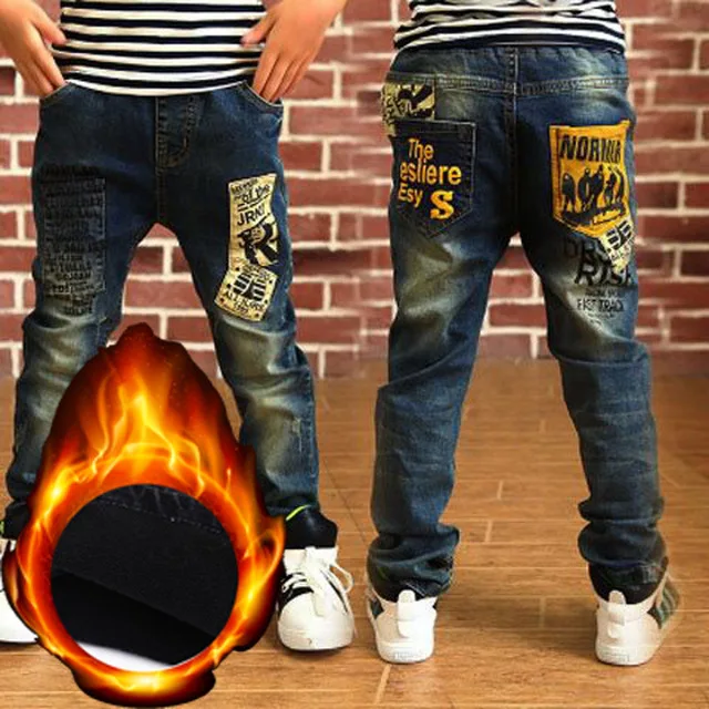 Длинные брюки для мальчиков-подростков джинсовые брюки для мальчиков от 6 до 10 лет зимние шерстяные штаны г. Зимние теплые детские джинсы брендовая одежда