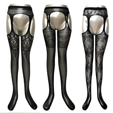 Женские открытые колготки кружевные пикантные женские чулки высокие сетчатые чулки прозрачные колготки с вышивкой Женские черные кружевные Чулочные изделия