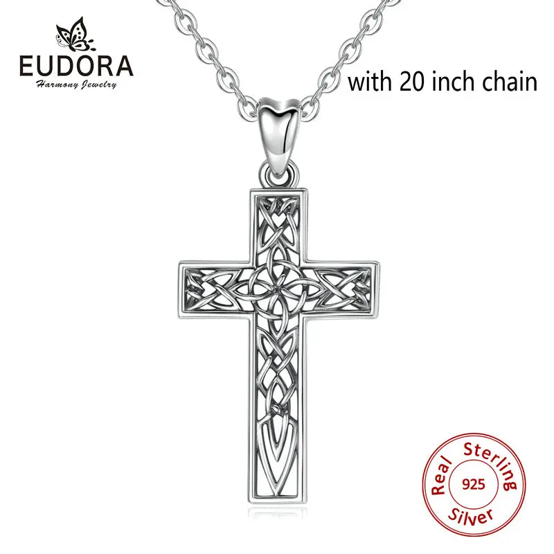 EUDORA стерлингового серебра 925 пробы, ожерелье с крестиком, простая подвеска на серебряной цепочке, женские и мужские украшения, подарок D442 - Окраска металла: with 20 inch chain