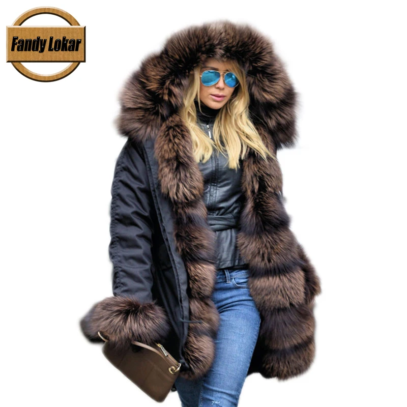 Женская меховая парка Fandy Lokar FL зимняя подкладка из натурального Лисьего меха с