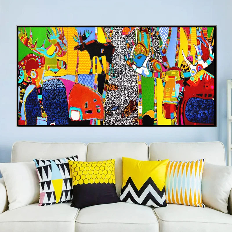 

Abstract Cartoon Animal Decorative Oil Painting on Canvas Posters and Prints Cuadros Wall Art Pictures For Living Room