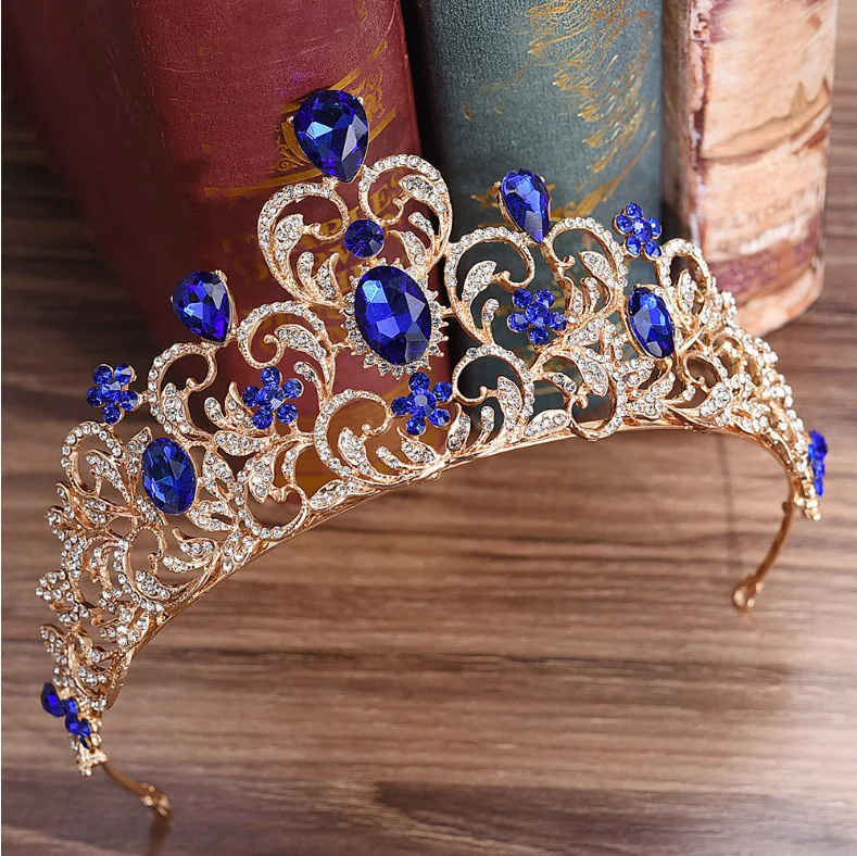 Женская свадебная тиара стразы золотистая диадема оранжевого зеленого красного