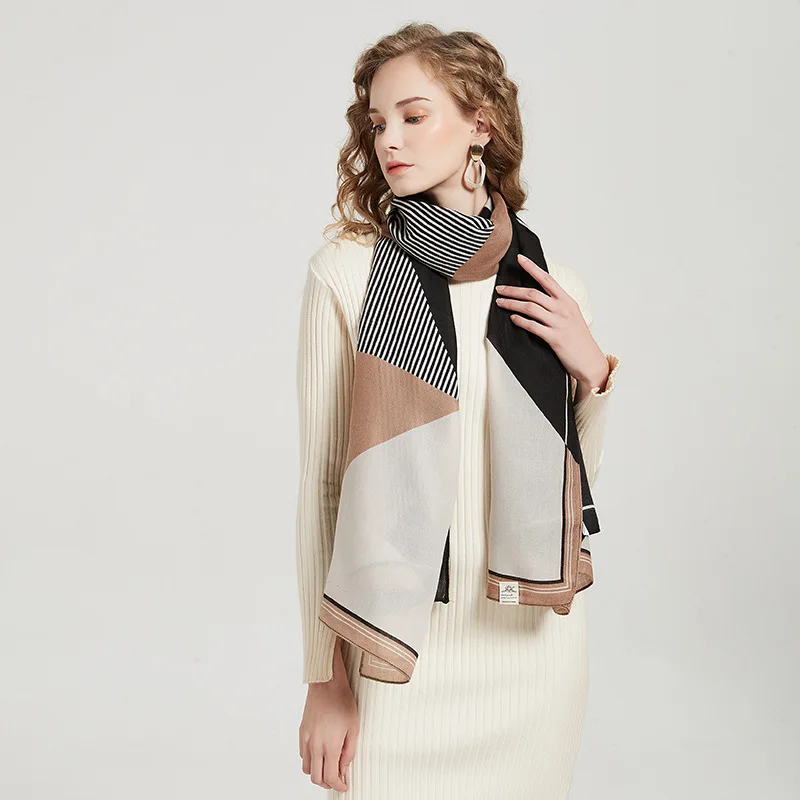 Autumn 2020 New Cotton and Hemp Scarf Women's Ins Style Silk Retro Khaki Black Long Decorated with Thin Shawl |