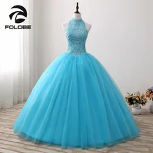 Милое 16 платье с бретельками на шее бисерная шнуровка Vestido De 15 anos Хрустальное бальное платье Бальные платья с открытой спиной Robe De Soiree