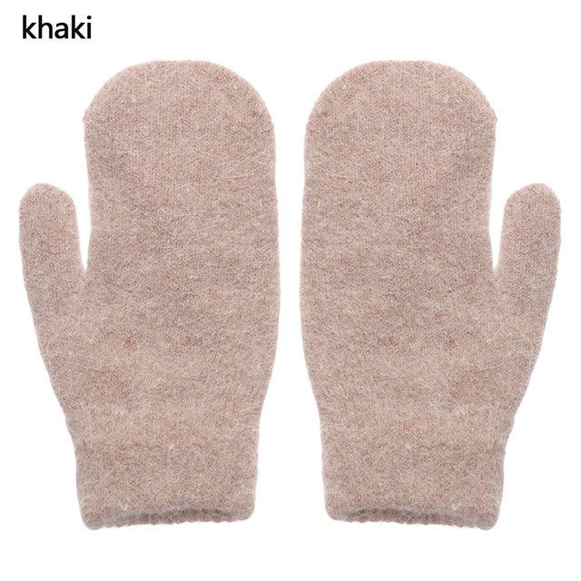 Double-layer Rabbit Hair Gloves Female Winter Korean Version of Solid Color All Fingers Winter Women Gloves Girls Mittens