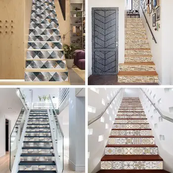 

13PCS/Set Removable Stairs Sticker Step Self-Adhesive Ceramic Tiles PVC Stair Wallpaper Decal Vinyl Stairway Decoration Stickers