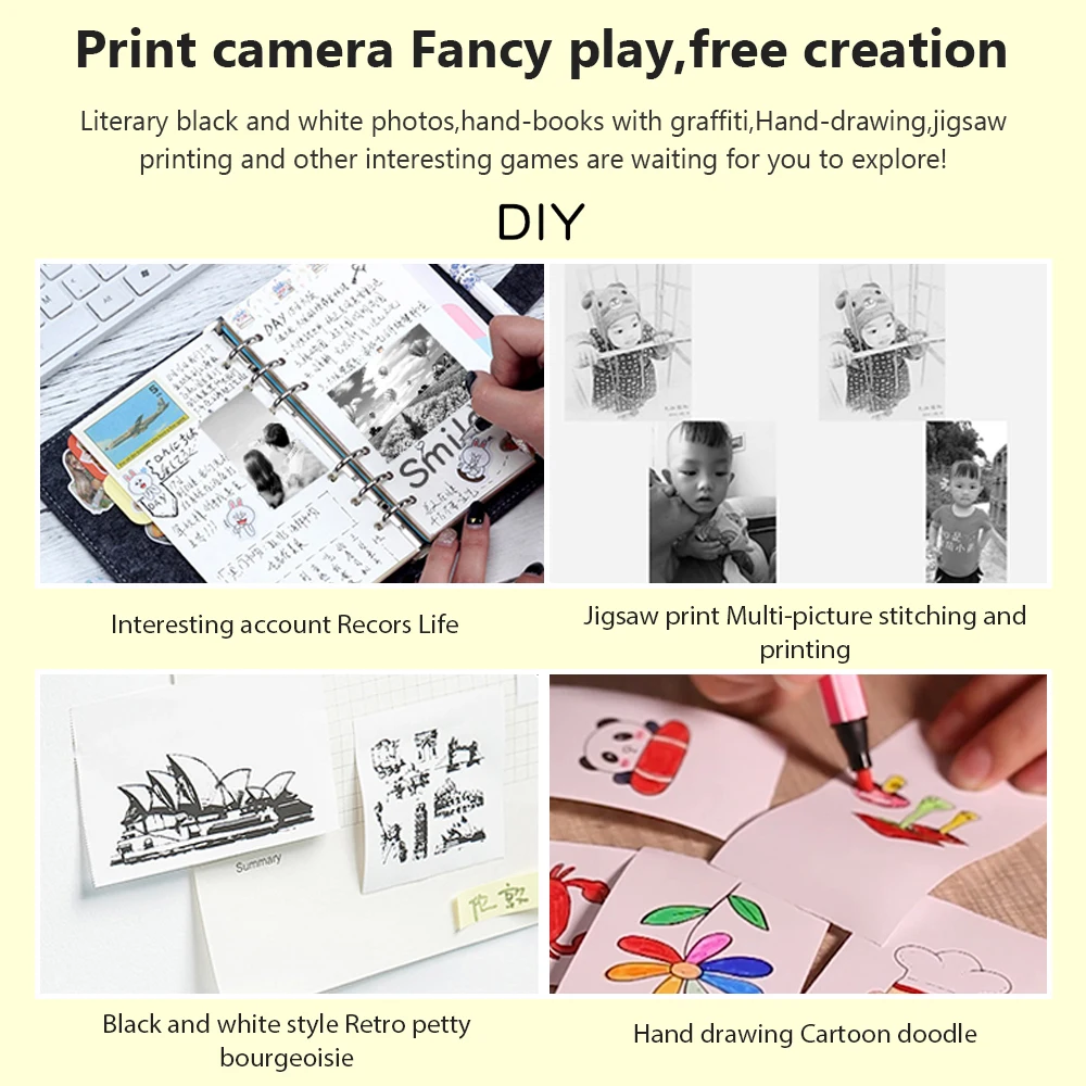 Kids Instant Print Camera Thermal Label Printing Camera Pocket Photo Printer for Children Christmas Gift List Study Note Memo