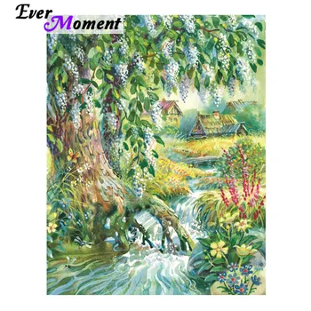 

Ever Moment Diamond Painting Full Square Drill Tree River House Flower 5D DIY Rhinestone Hobby Art Diamond Embroidery S2F2448