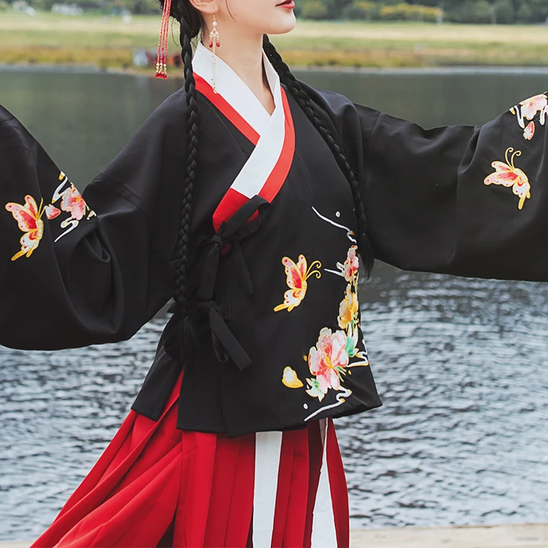 Традиционные танцевальные костюмы Hanfu, женское платье феи с вышивкой бабочки, народный Рейв, наряд певцов, одежда для выступлений DC3141