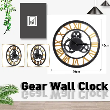 

Handmade Wooden Vintage Large Wall Clock 40cm 3D Retro Rustic Decorative Luxury Art Big Gear Home Restaurant Decor