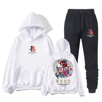 

Hot sale Japanese trendy men's hoodie suit rewards good punishment demon demon print jHooded men loose hip hop street sweatshirt