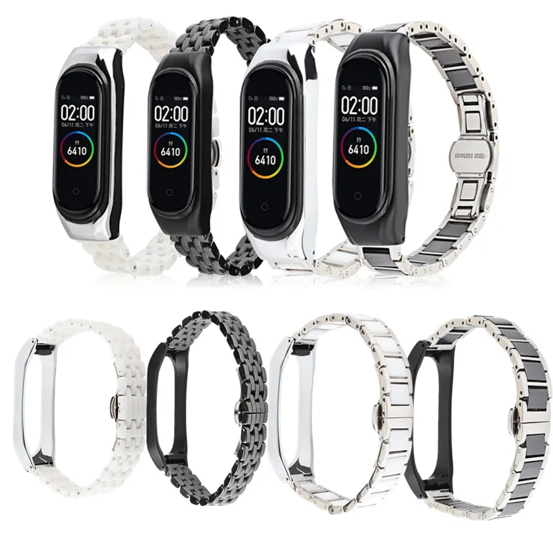 Керамический ремешок для xiaomi mi band 4 3 5 браслет из нержавеющей стали металлический