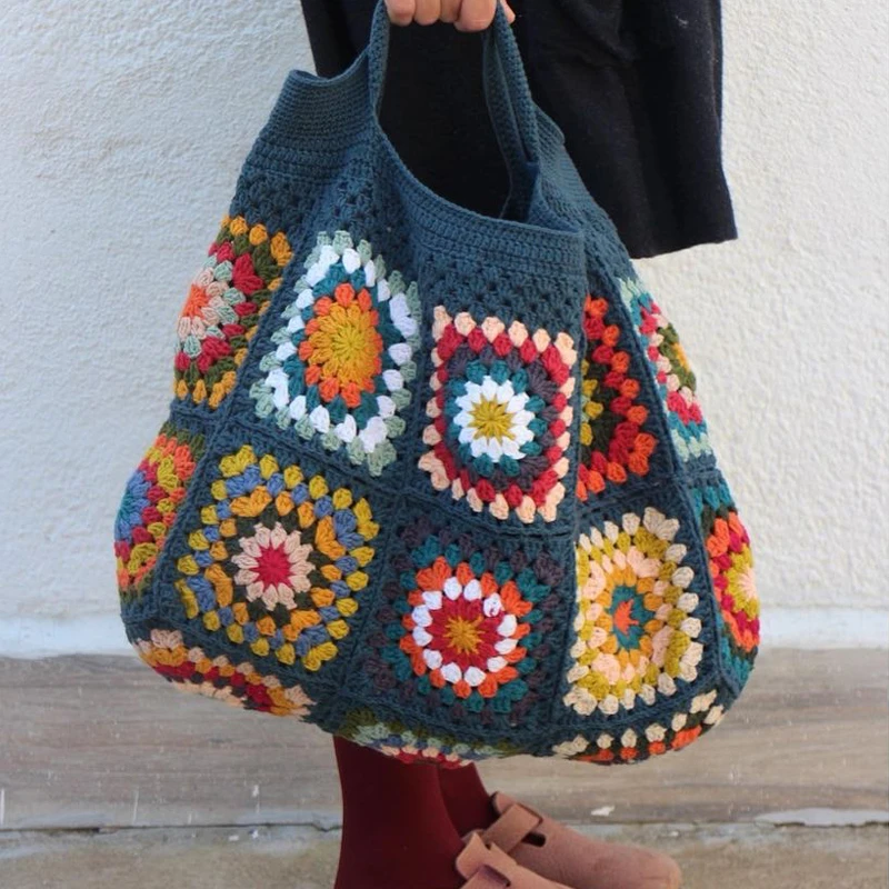 de ganchillo cuadrada de Marina de la abuela, clásico Hippie a mano de ganchillo, bolsos grandes de hombro bohemios Vintage para invierno|Tejido DIY| - AliExpress