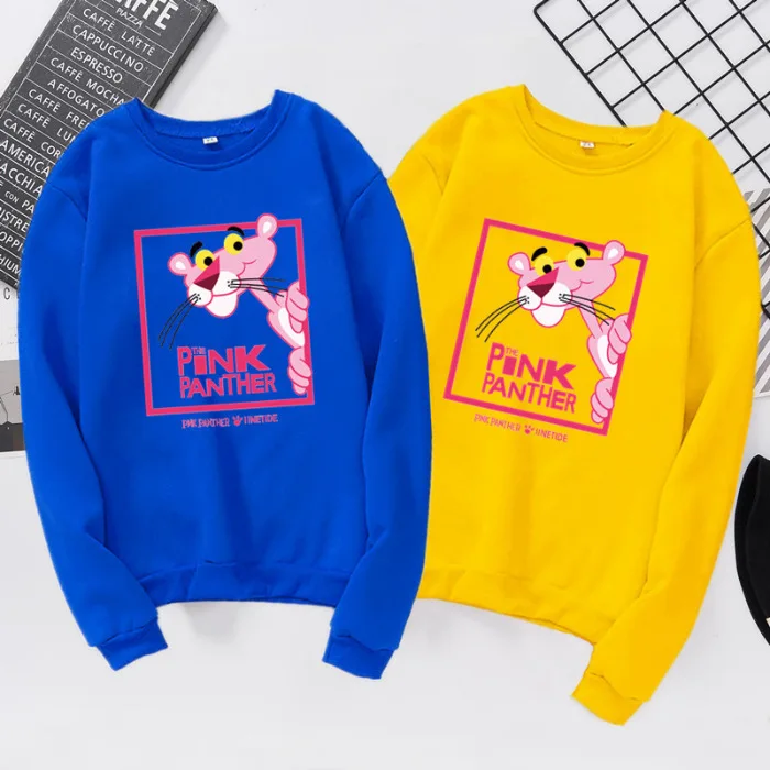  Qrxiaer animal Leopard Cartoon Pink Panther Couple shirt women sweatshirt Autumn hoodie Streetwear 