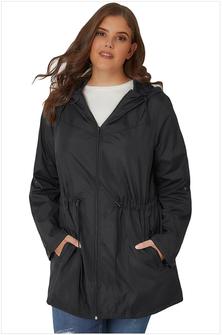Женская куртка-дождевик в европейском стиле, кардиган на молнии с длинными рукавами для больших девочек, куртка с капюшоном больших размеров