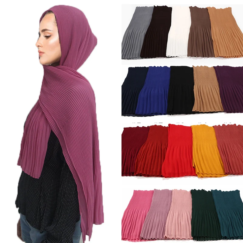 10 шт./лот плиссированные морщинки пузырь шифон хиджаб шарф шали crinkle muslimTurban обертывания женские шали Длинные Снуды 24 цвета
