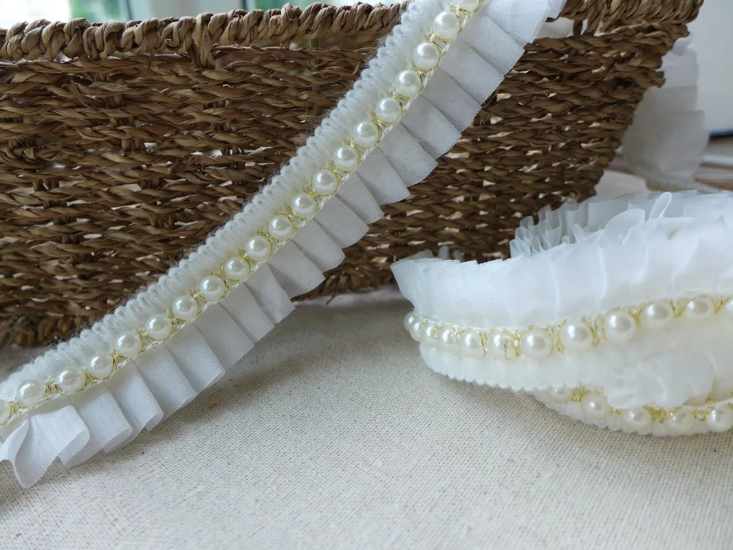 Белая кружевная отделка из искусственного жемчуга шириной 1 4 дюйма ярд лента