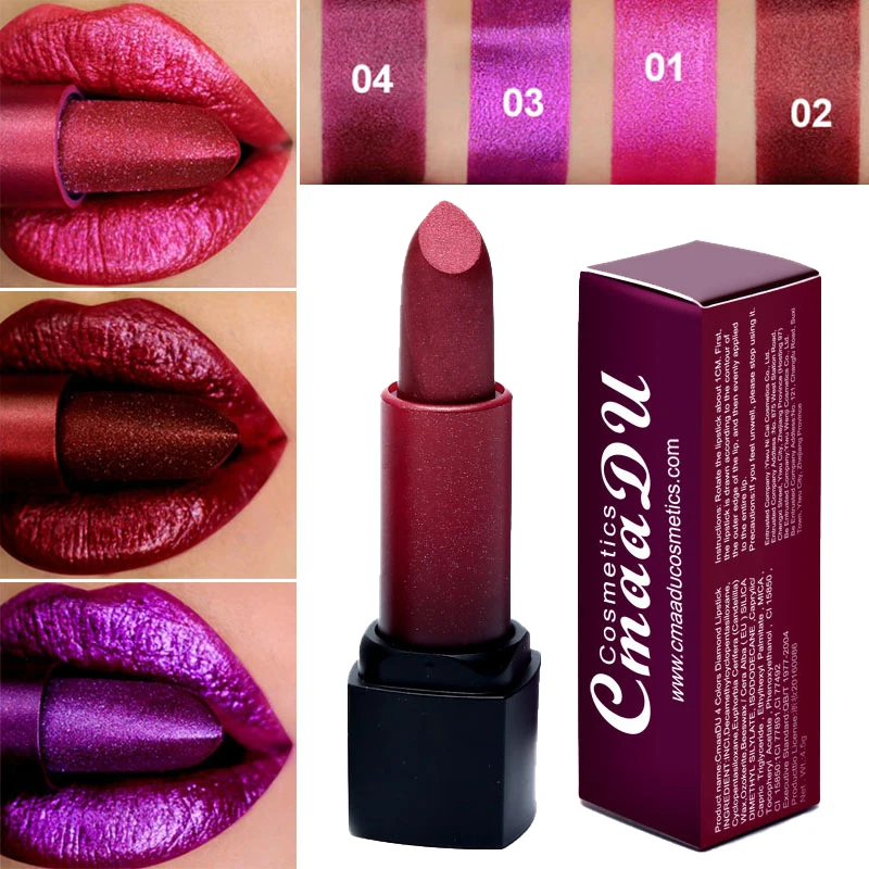 

Professional Lips Makeup Lip Stick Waterproof Long Lasting Pigment Nude Pink Mermaid Shimmer metal color Lipstick Luxury Makeup