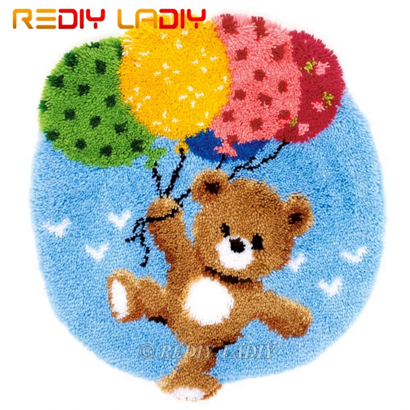 

Latch Hook Kits Make Your Own Rug Bear & Balloon Tapestry Crocheted Cushion Mat DIY Carpet Rug Pre-Printed Canvas Hobby & Crafts