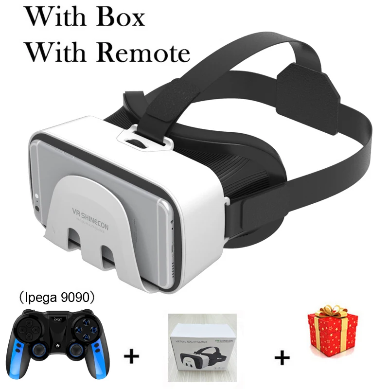 VR Shinecon G03B видео Шлем 3D очки Виртуальная реальность для iPhone Android смартфон очки шлем игровой Лен Набор - Цвет: With Box 9090 Remote