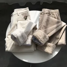 Женские зимние теплые штаны с высокой талией, толстые пушистые внутренние Вельветовые женские штаны-шаровары, Корейская женская одежда