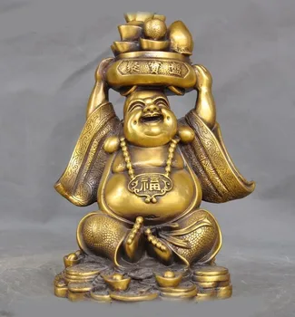 

wedding decoration Chinese Buddhism Brass Yuanbao Money Coins Wealth lucky Maitreya Buddha Statue