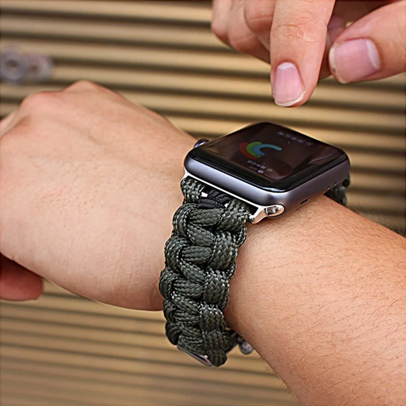 Apple Watch ремень серии ручной вязки с нейлоновым ремешком 4/3/2/1, спортивным кожаным ремешком 42 мм 44 мм, ремешок для наручных часов iwatch, ремешок на запястье