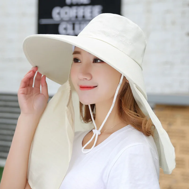 

Summer Sun Visor Hat With Big Heads Wide Brim Beach Hat Omnibearing UV Female Caps Face Neck Protection Sun Hats For Women