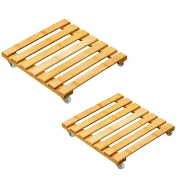 

Bamboo Plant Stand with Wheels, Mobile Flower Pot Mover Roller for Patio Outdoor Heavy Duty Plant Caddy 2Pcs