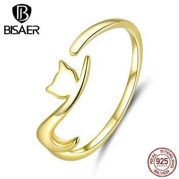 

Cat Rings Anel BISAER Hot Sale 925 Sterling Silver Open Size Sticky Cat Finger Rings for Women Sterling Silver Jewelry ECR220