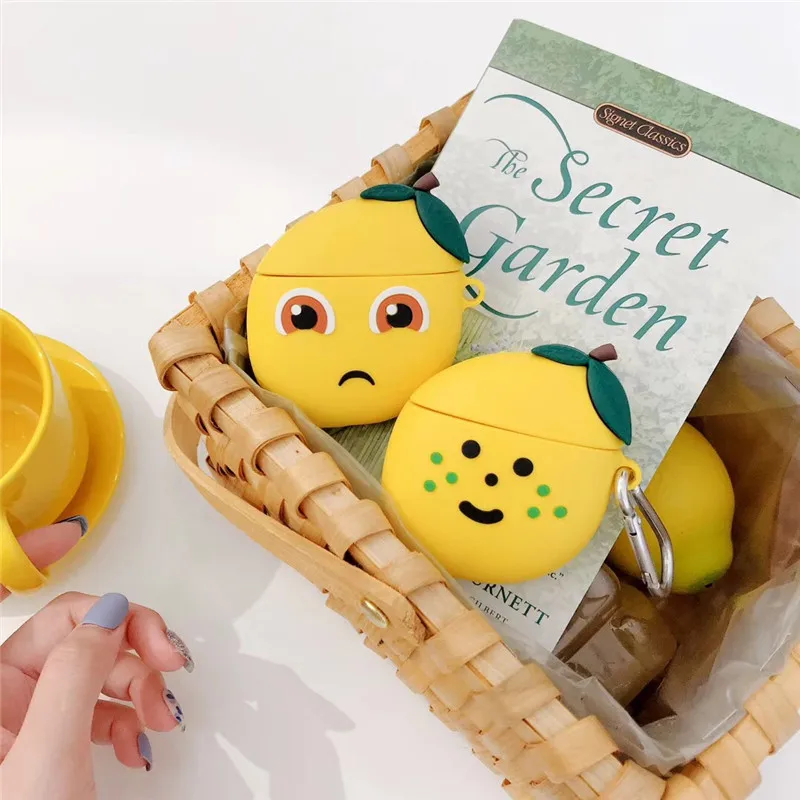 

For AirPod 2 Case 3D Smile Lemon Cartoon Soft Silicone Wireless Earphone Cases For Apple Airpods Case Cute Cover Funda