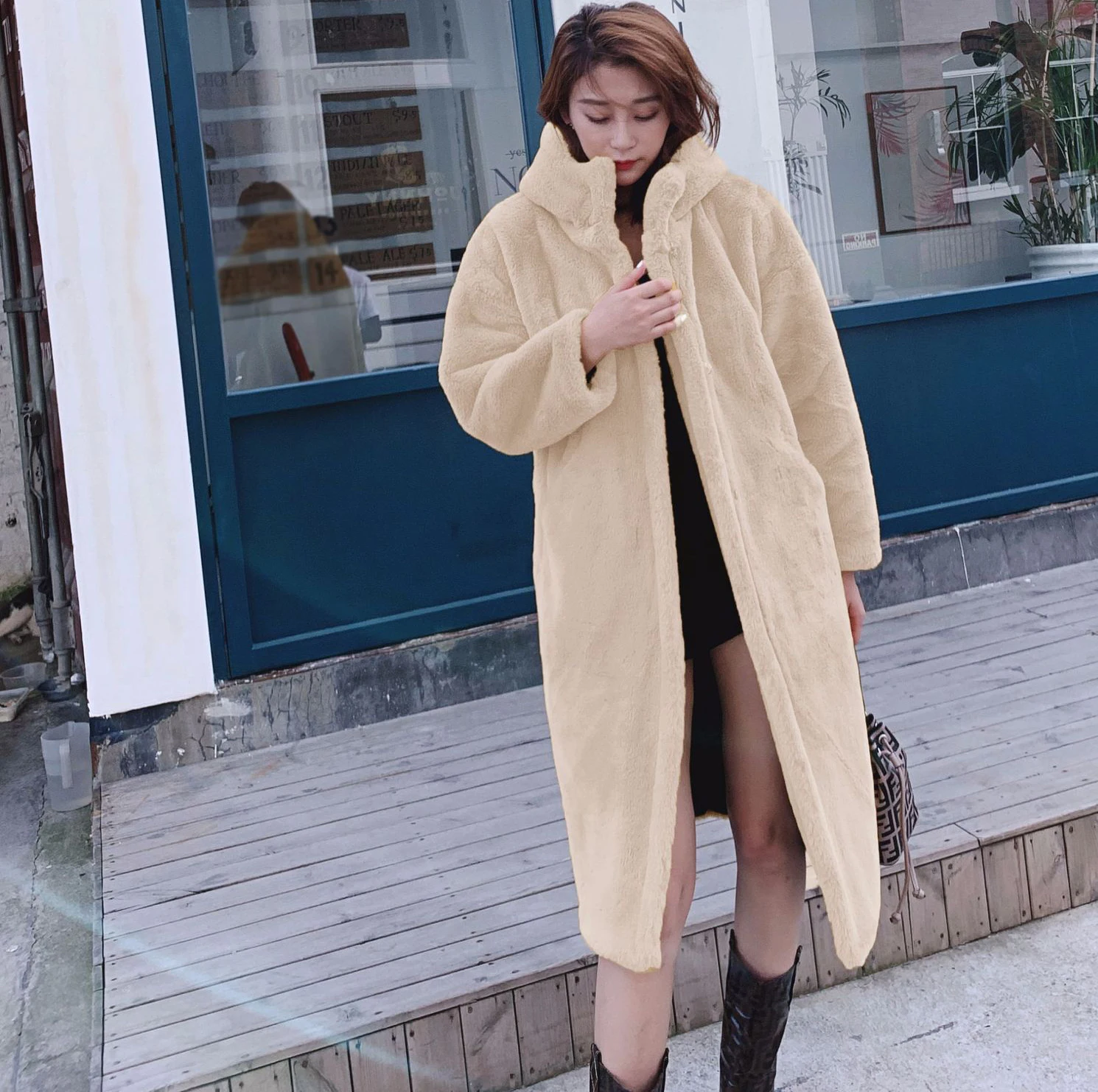 Пальто из искусственного меха осенне-зимняя элегантная X-длинная норка, меховое пальто для женщин, плюшевое теплое меховое пальто с капюшоном для женщин