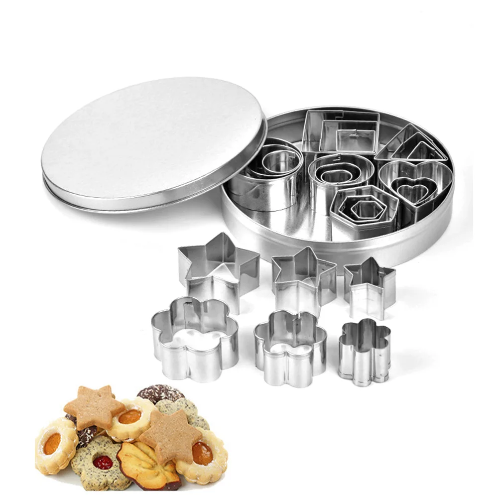 

Geometric Shaped Cookie Cutter Set 24 Square Heart Triangle Round Baking Cutter Stainless Steel Metal Biscuit Cutter Molds