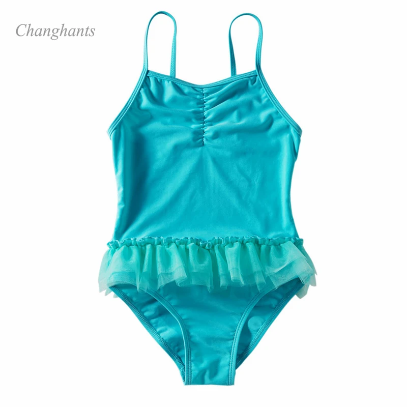 

New Model Children One Piece Swimsuit Girls Green with Lace Swimwear 3-8 Y Child Bathing Suits Kids Swimming Pool Wear