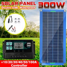 300W Solar Panel 12V 5V Dual USB 10-100A Controller Waterproof Monocrystalin Solar Cells for Car Yacht RV Battery Charger