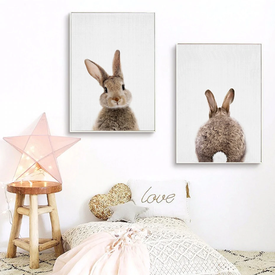 Кролик BunnyTail лесной животный детский Декор цветок холст картина девушки плакат печать стены Искусство картина Детская комната Домашний декор